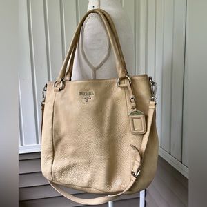 PRADA Vitello Daino Crossbody / Shoulder Bag Cream Large Travel Laptop Diaper